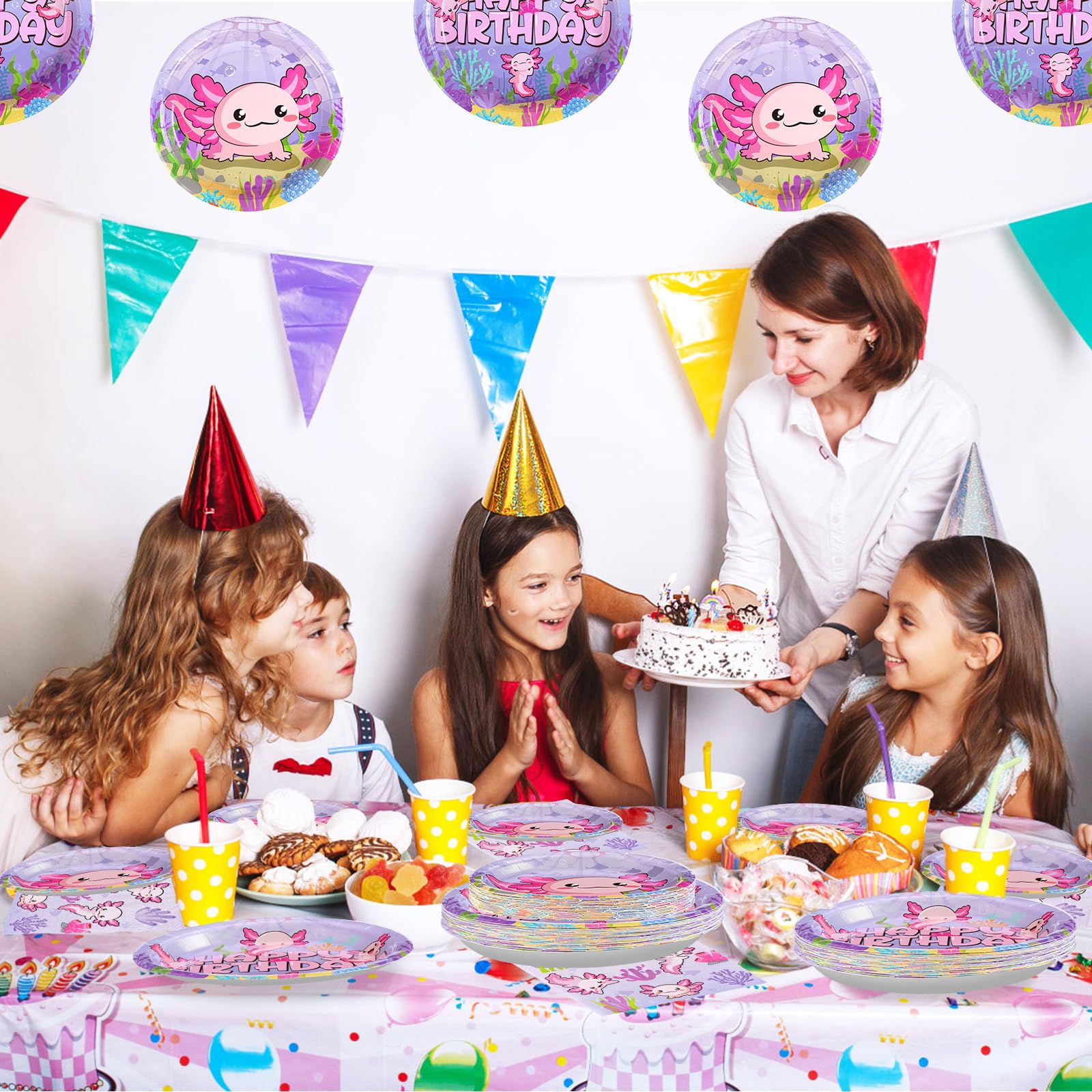96 Pcs Axolotl Birthday Party Plates and Napkins - Grencian