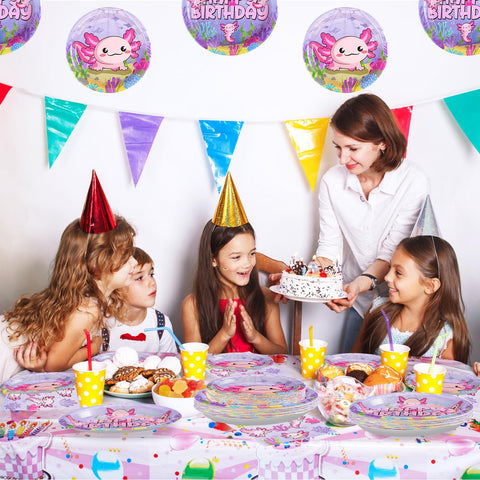 96 Pcs Axolotl Birthday Party Plates and Napkins - Grencian