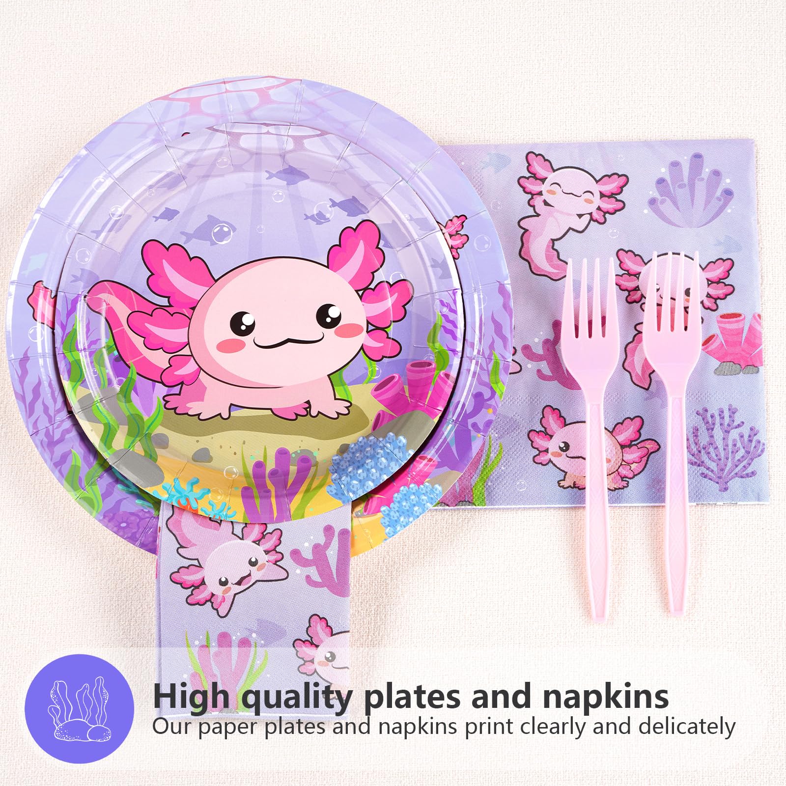 96 Pcs Axolotl Birthday Party Plates and Napkins - Grencian
