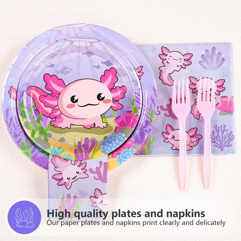 96 Pcs Axolotl Birthday Party Plates and Napkins - Grencian