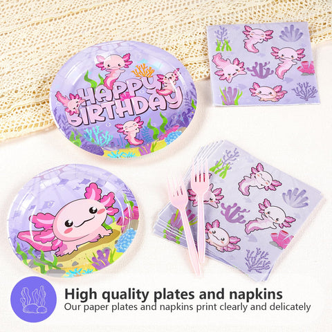 96 Pcs Axolotl Birthday Party Plates and Napkins - Grencian