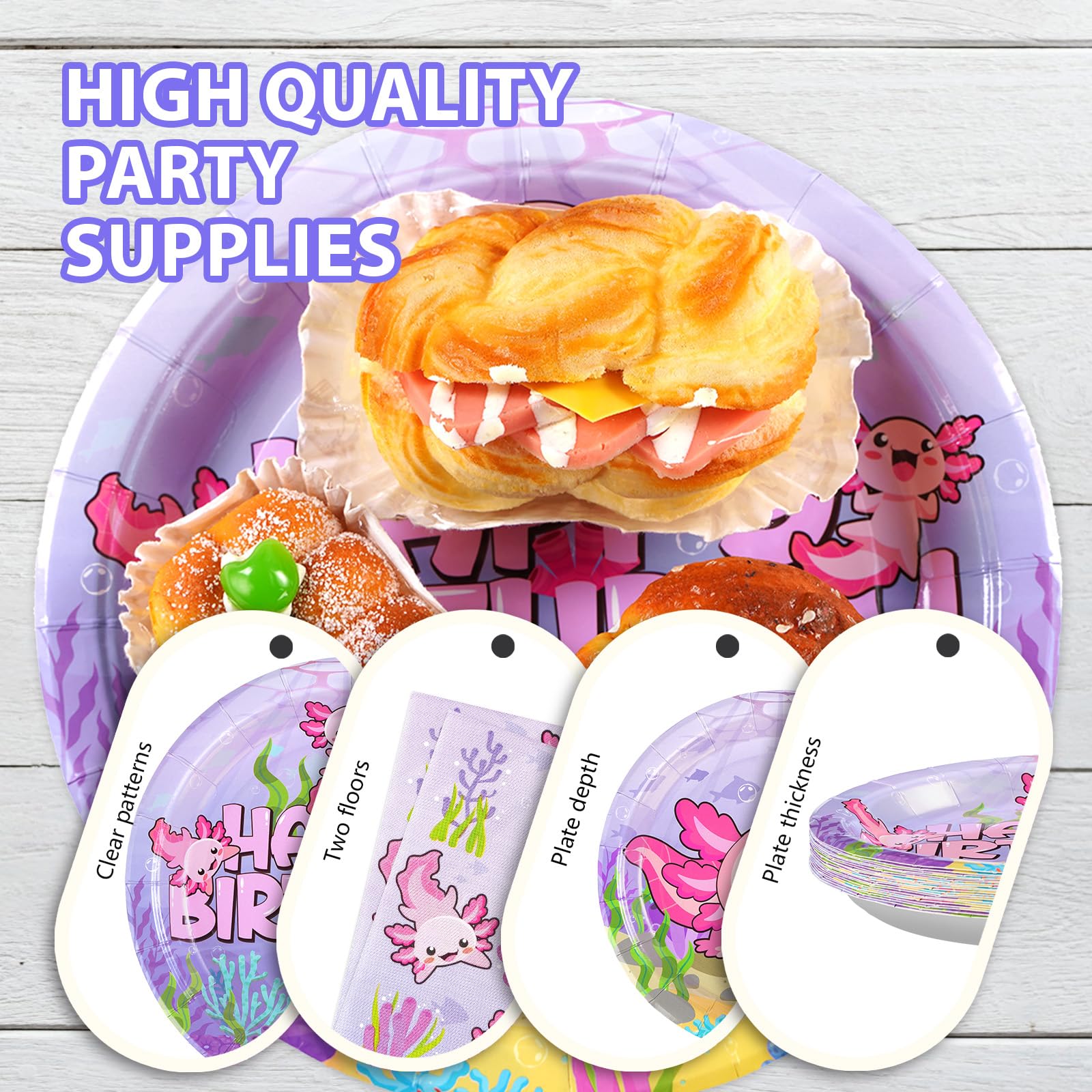 96 Pcs Axolotl Birthday Party Plates and Napkins - Grencian