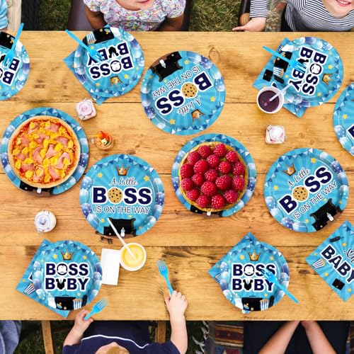 96 Pcs Baby Boss Baby Shower Party Plates and Napkins - Grencian
