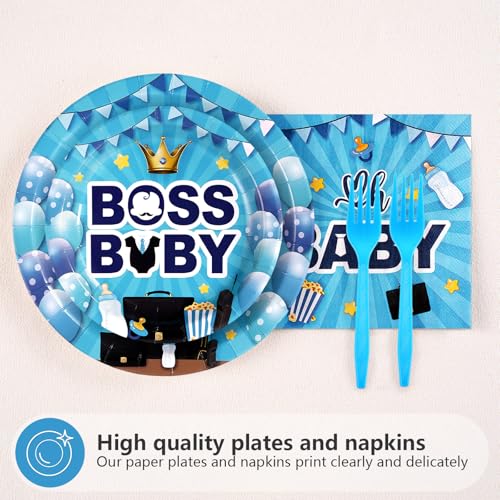 96 Pcs Baby Boss Baby Shower Party Plates and Napkins - Grencian