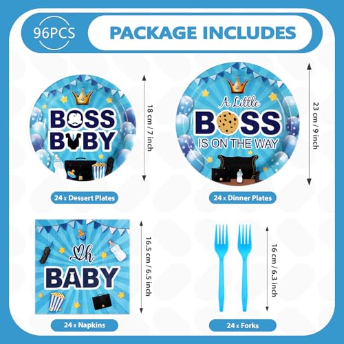 96 Pcs Baby Boss Baby Shower Party Plates and Napkins - Grencian