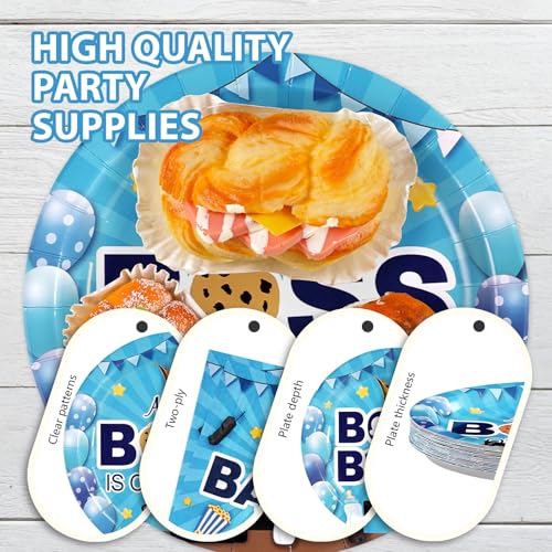 96 Pcs Baby Boss Baby Shower Party Plates and Napkins - Grencian