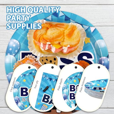 96 Pcs Baby Boss Baby Shower Party Plates and Napkins - Grencian
