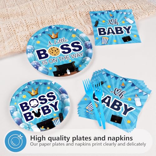 96 Pcs Baby Boss Baby Shower Party Plates and Napkins - Grencian