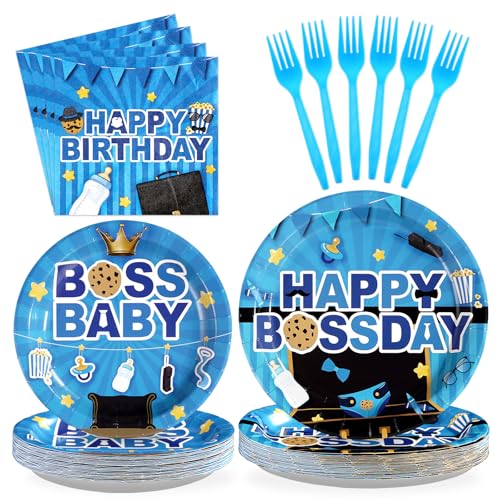 96 Pcs Baby Boss Birthday Party Plates and Napkins - Grencian