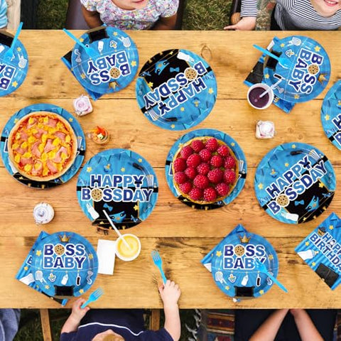 96 Pcs Baby Boss Birthday Party Plates and Napkins - Grencian