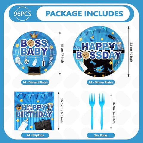96 Pcs Baby Boss Birthday Party Plates and Napkins - Grencian