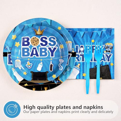 96 Pcs Baby Boss Birthday Party Plates and Napkins - Grencian