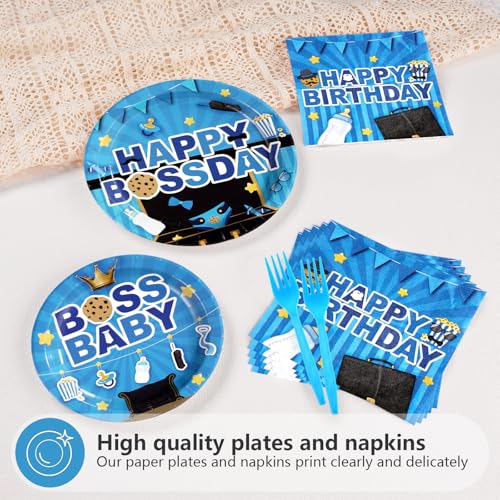 96 Pcs Baby Boss Birthday Party Plates and Napkins - Grencian
