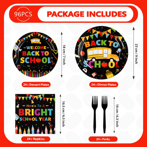 96 Pcs Back to School Party Plates and Napkins - Grencian