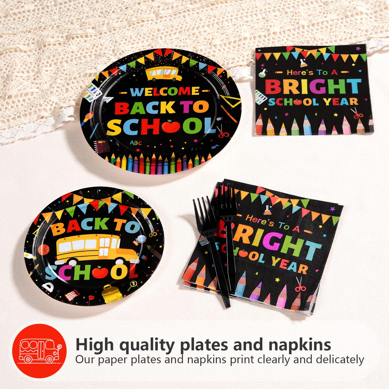 96 Pcs Back to School Party Plates and Napkins - Grencian