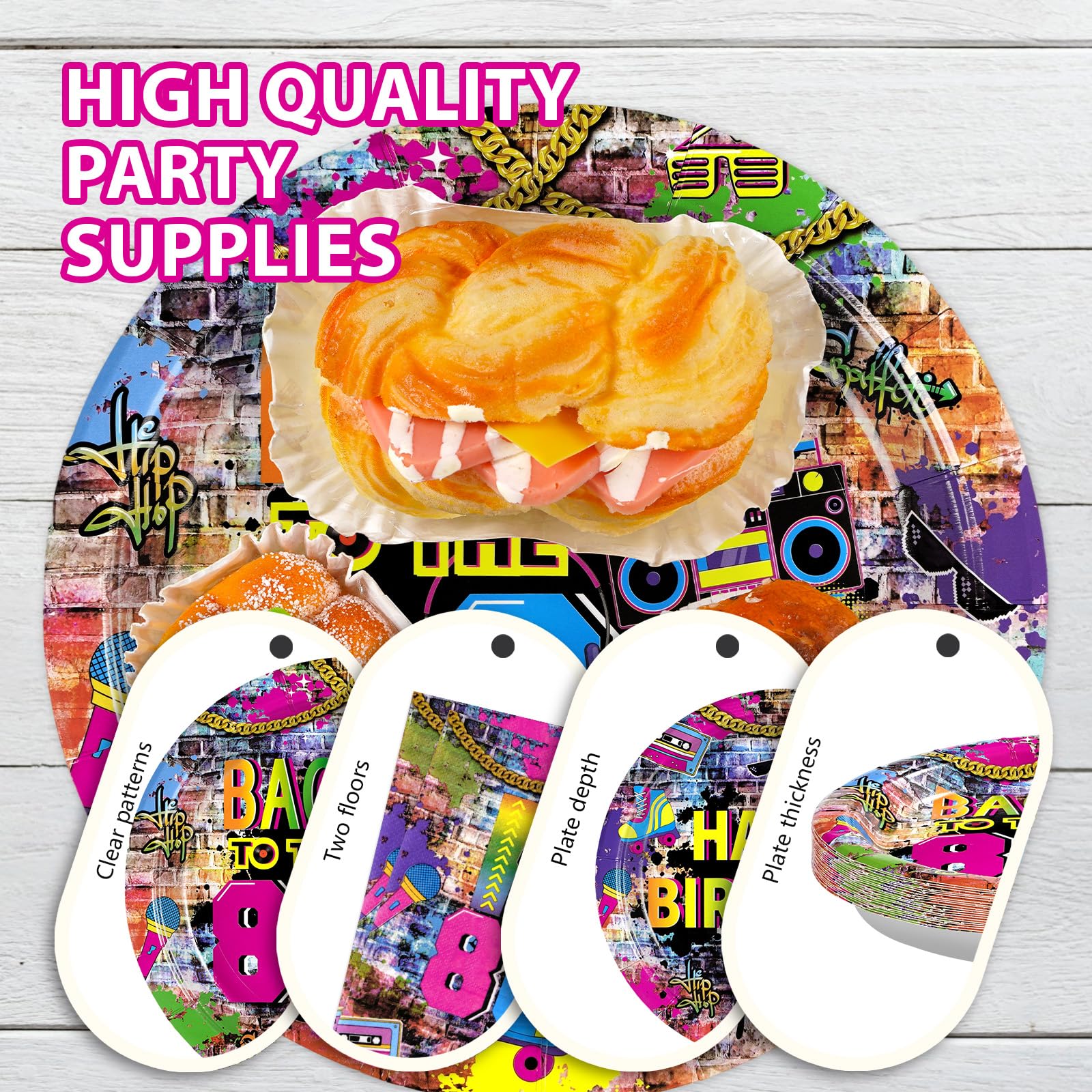 96 Pcs Back to The 80s Birthday Party Plates and Napkins - Grencian