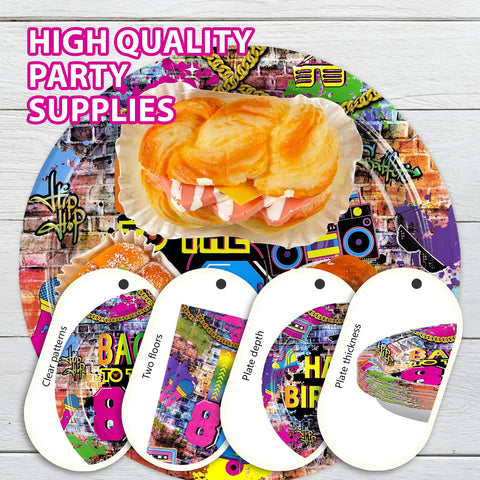 96 Pcs Back to The 80s Birthday Party Plates and Napkins - Grencian