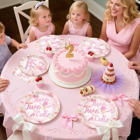96 Pcs Ballerina 2nd Birthday Party Plates and Napkins - Grencian