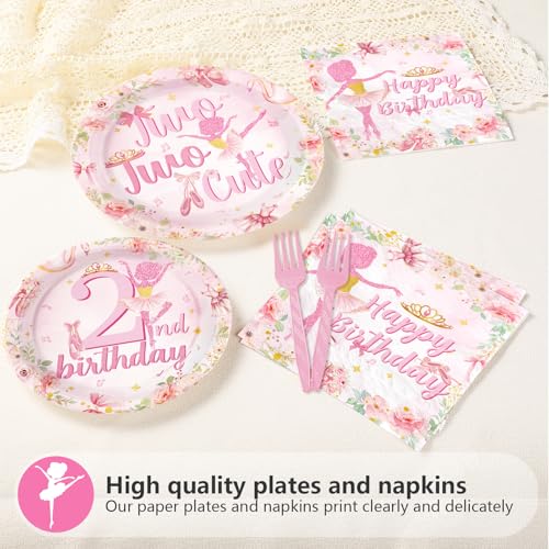 96 Pcs Ballerina 2nd Birthday Party Plates and Napkins - Grencian