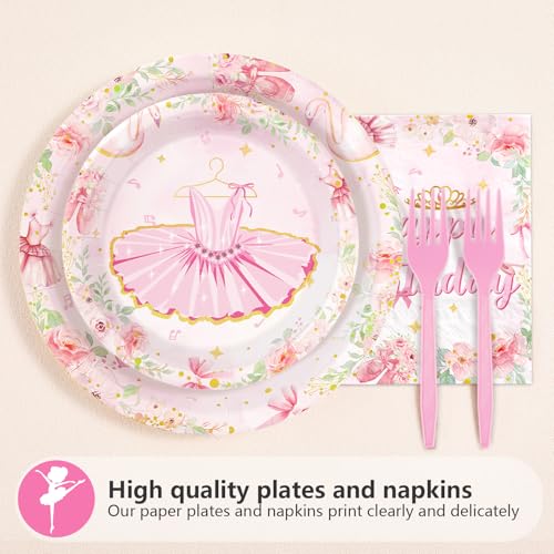 96 Pcs Ballerina 3rd Birthday Party Plates and Napkins - Grencian