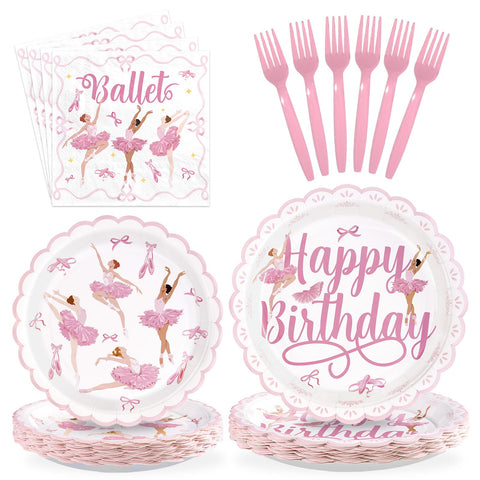 96 Pcs Ballerina Dancer Birthday Party Plates and Napkins - Grencian