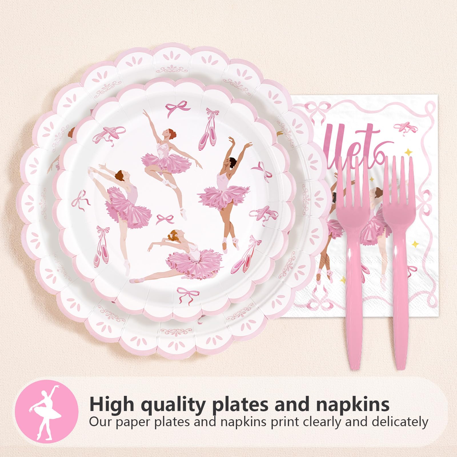 96 Pcs Ballerina Dancer Birthday Party Plates and Napkins - Grencian