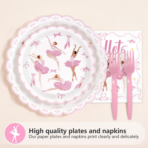 96 Pcs Ballerina Dancer Birthday Party Plates and Napkins - Grencian