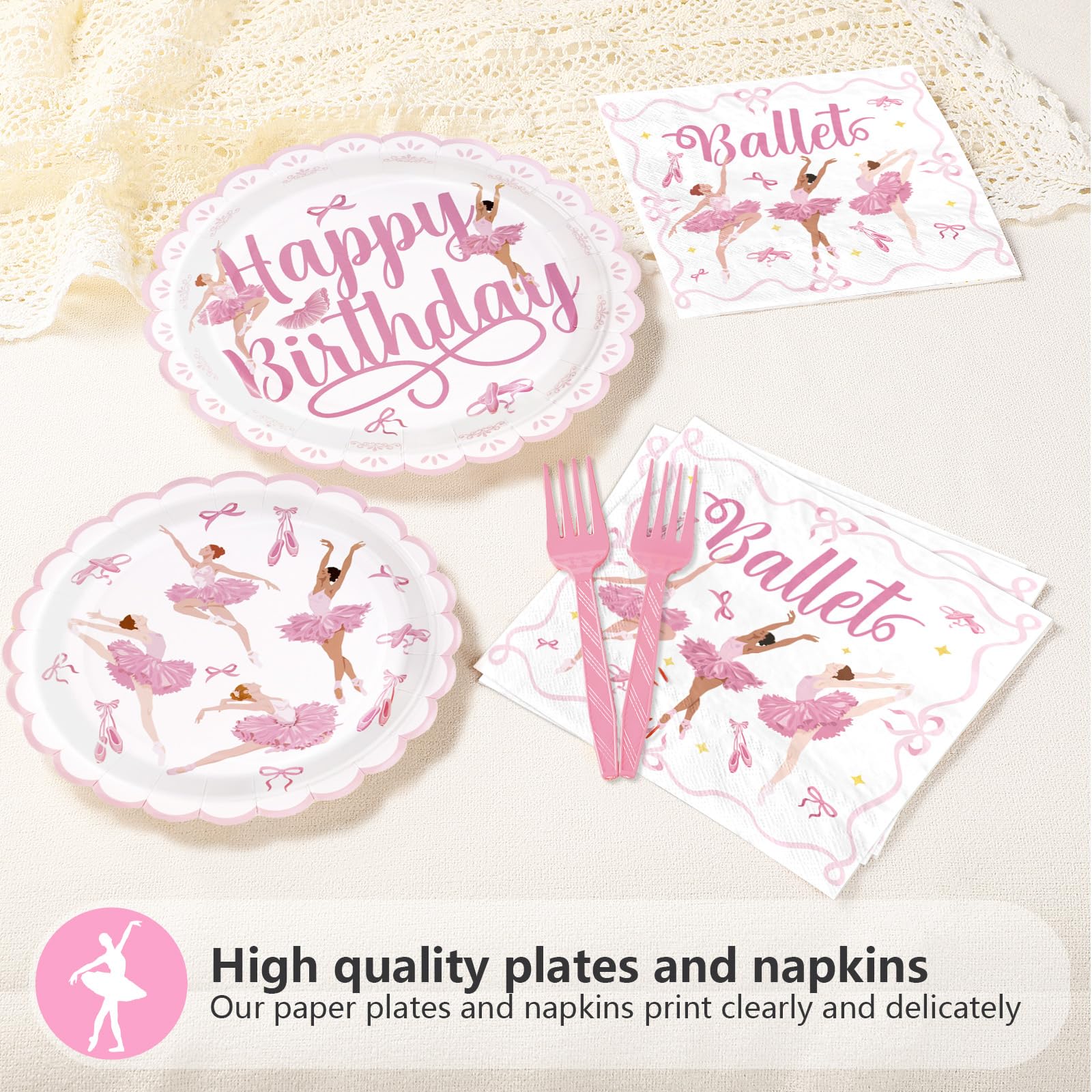 96 Pcs Ballerina Dancer Birthday Party Plates and Napkins - Grencian