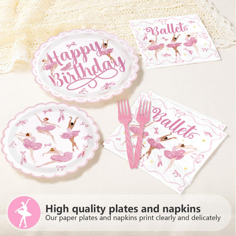 96 Pcs Ballerina Dancer Birthday Party Plates and Napkins - Grencian