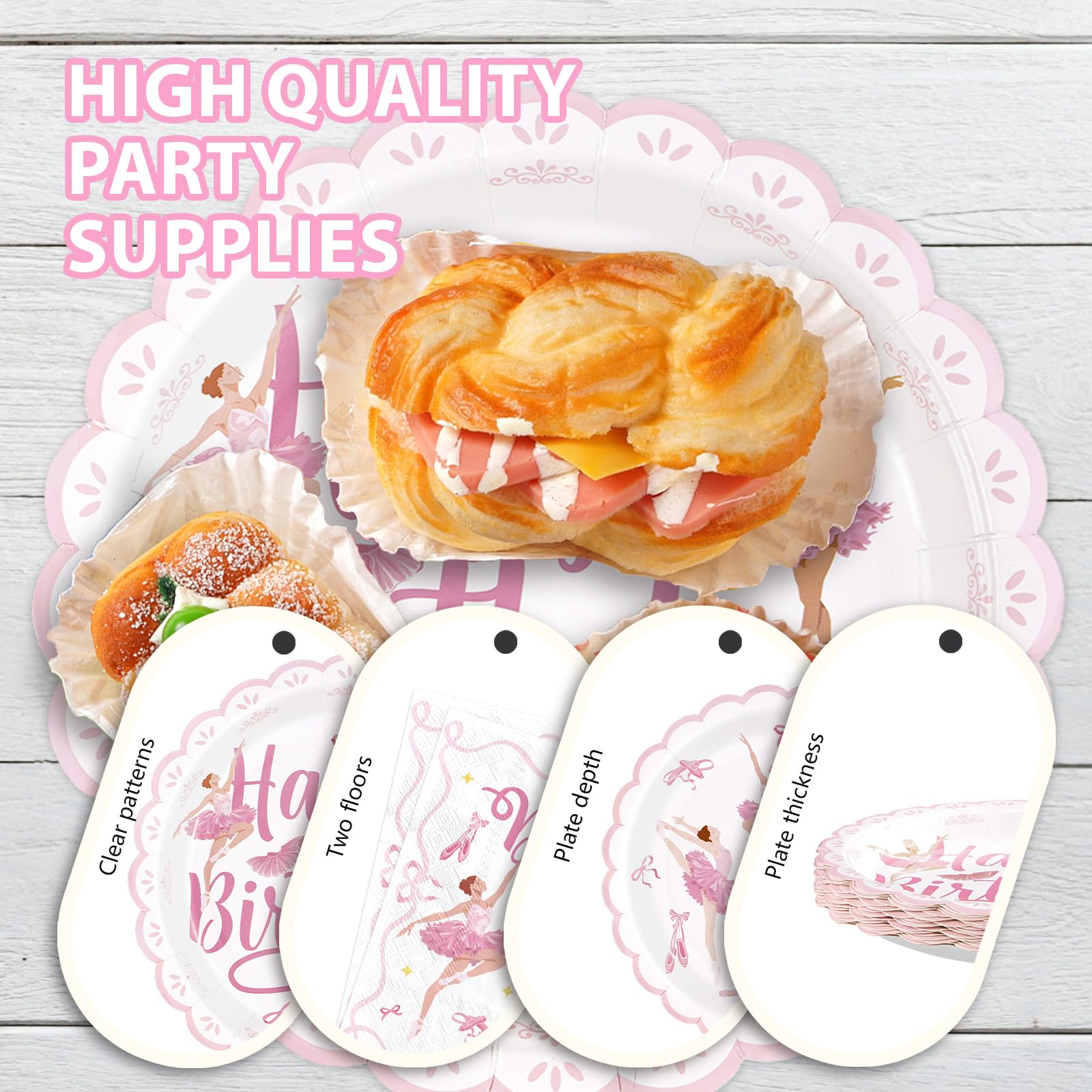 96 Pcs Ballerina Dancer Birthday Party Plates and Napkins - Grencian