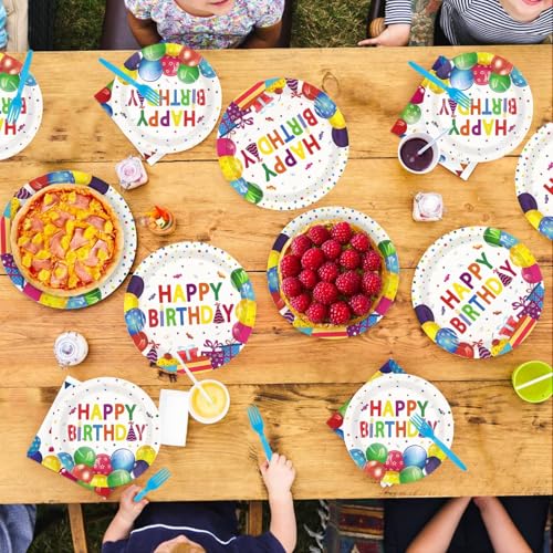 96 Pcs Balloon Birthday Party Plates and Napkins - Grencian