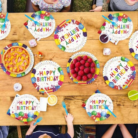 96 Pcs Balloon Birthday Party Plates and Napkins - Grencian