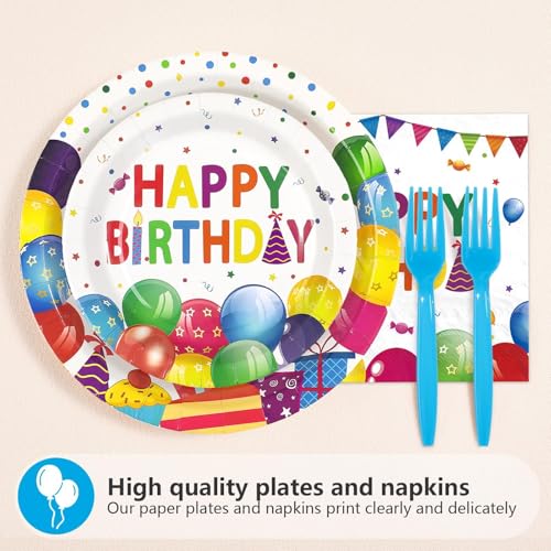 96 Pcs Balloon Birthday Party Plates and Napkins - Grencian