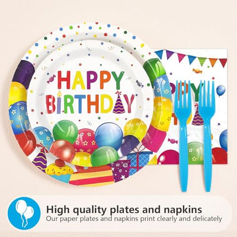 96 Pcs Balloon Birthday Party Plates and Napkins - Grencian