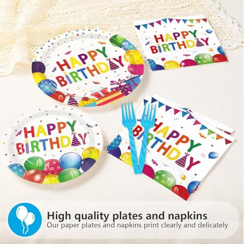96 Pcs Balloon Birthday Party Plates and Napkins - Grencian