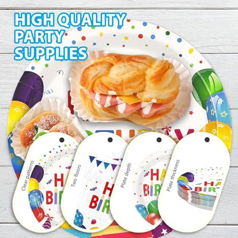 96 Pcs Balloon Birthday Party Plates and Napkins - Grencian