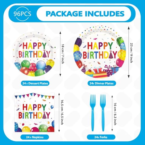 96 Pcs Balloon Birthday Party Plates and Napkins - Grencian