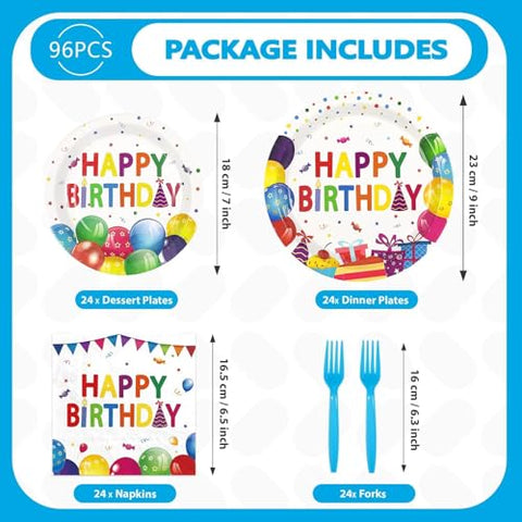 96 Pcs Balloon Birthday Party Plates and Napkins - Grencian