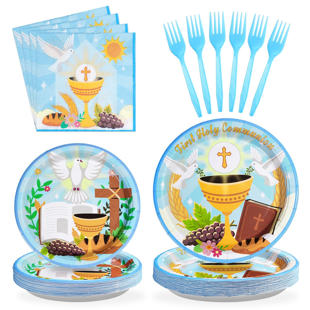 96 Pcs Baptism Party Plates and Napkins - Grencian