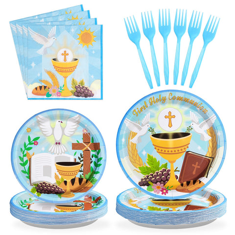 96 Pcs Baptism Party Plates and Napkins - Grencian