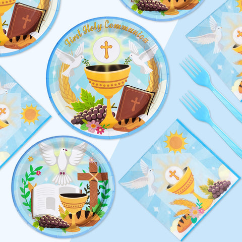 96 Pcs Baptism Party Plates and Napkins - Grencian