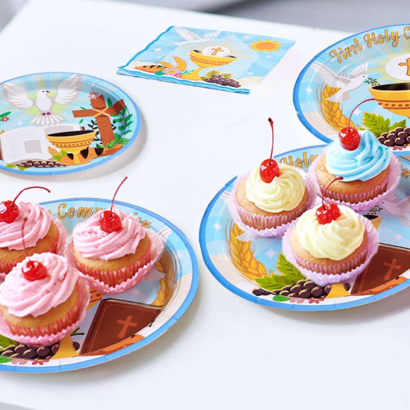 96 Pcs Baptism Party Plates and Napkins - Grencian