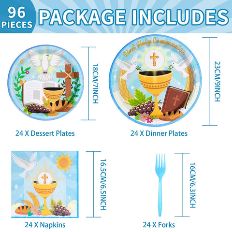 96 Pcs Baptism Party Plates and Napkins - Grencian