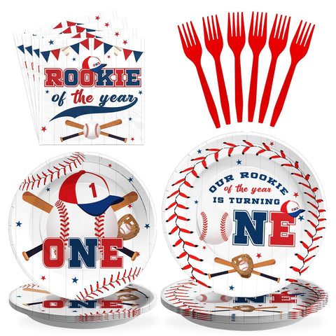 96 Pcs Baseball 1st Birthday Party Plates and Napkins - Grencian