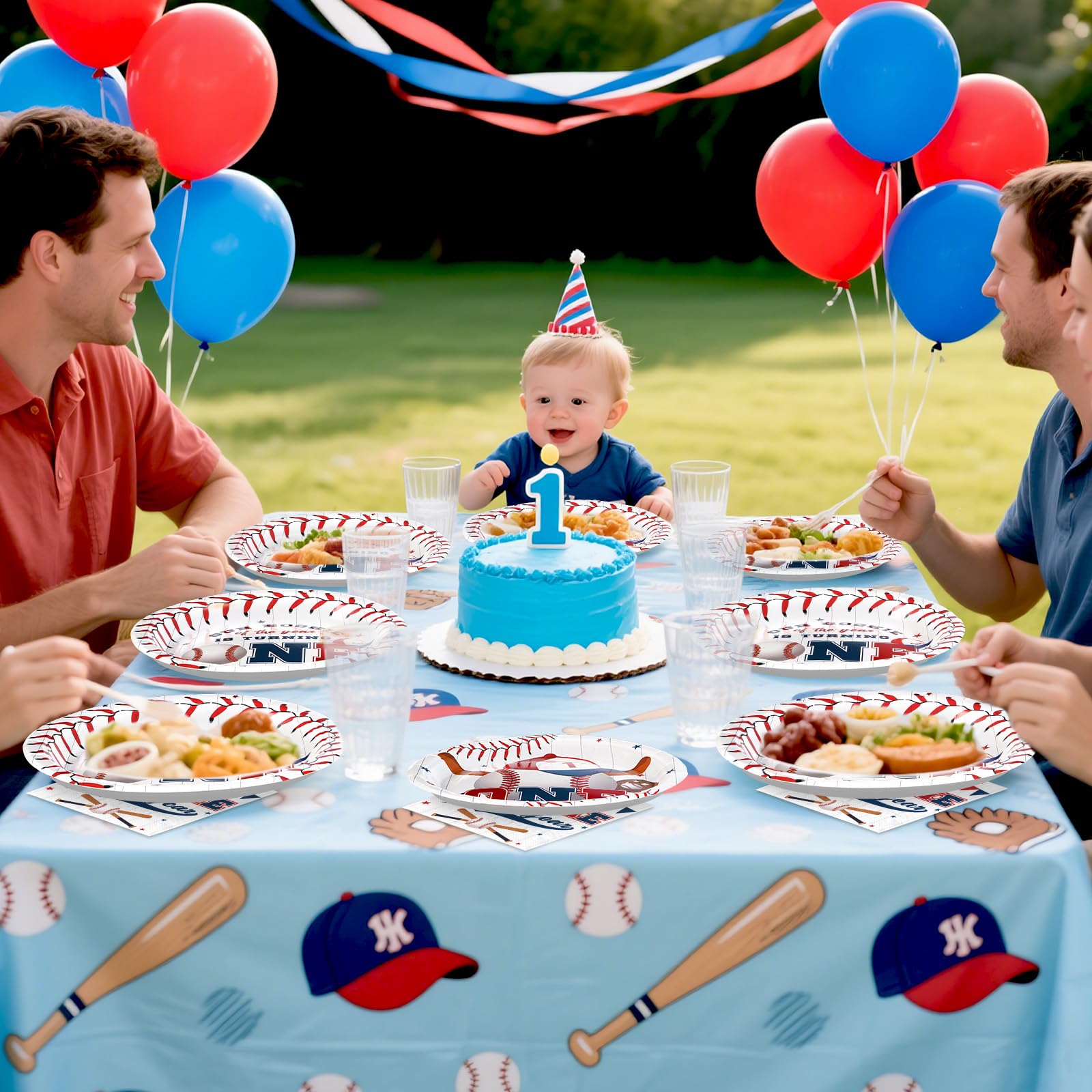 96 Pcs Baseball 1st Birthday Party Plates and Napkins - Grencian