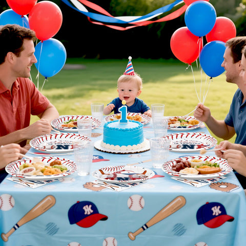 96 Pcs Baseball 1st Birthday Party Plates and Napkins - Grencian