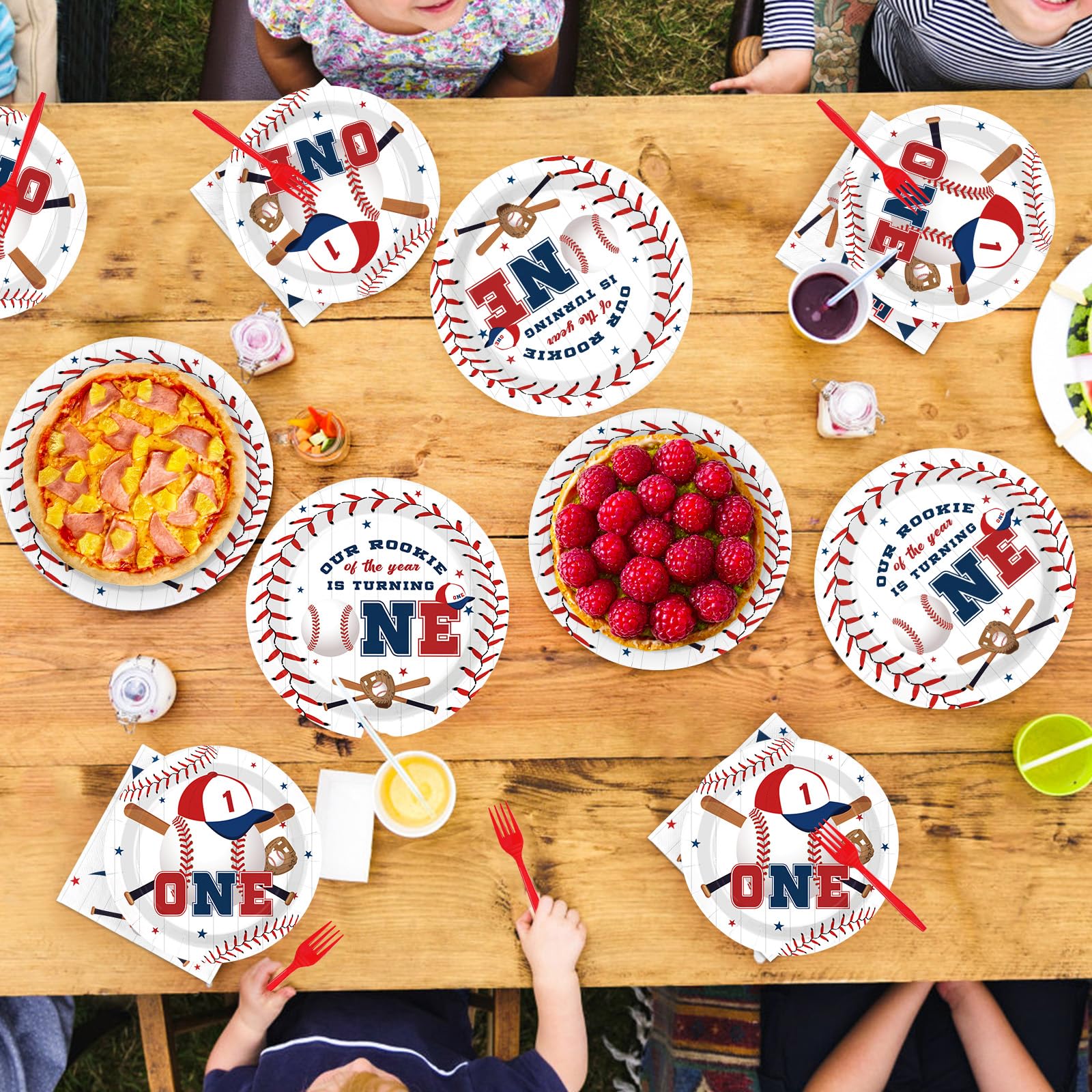 96 Pcs Baseball 1st Birthday Party Plates and Napkins - Grencian