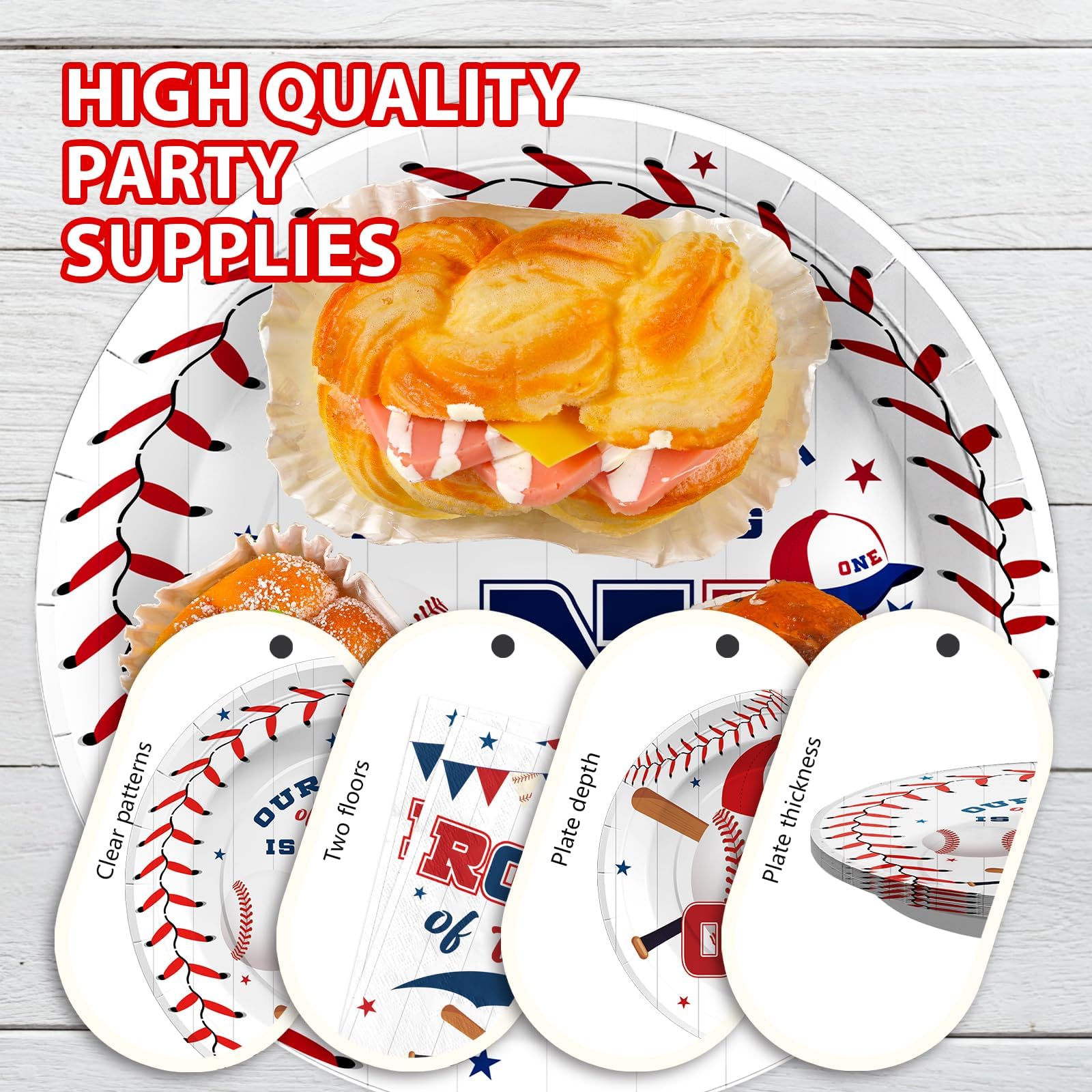 96 Pcs Baseball 1st Birthday Party Plates and Napkins - Grencian