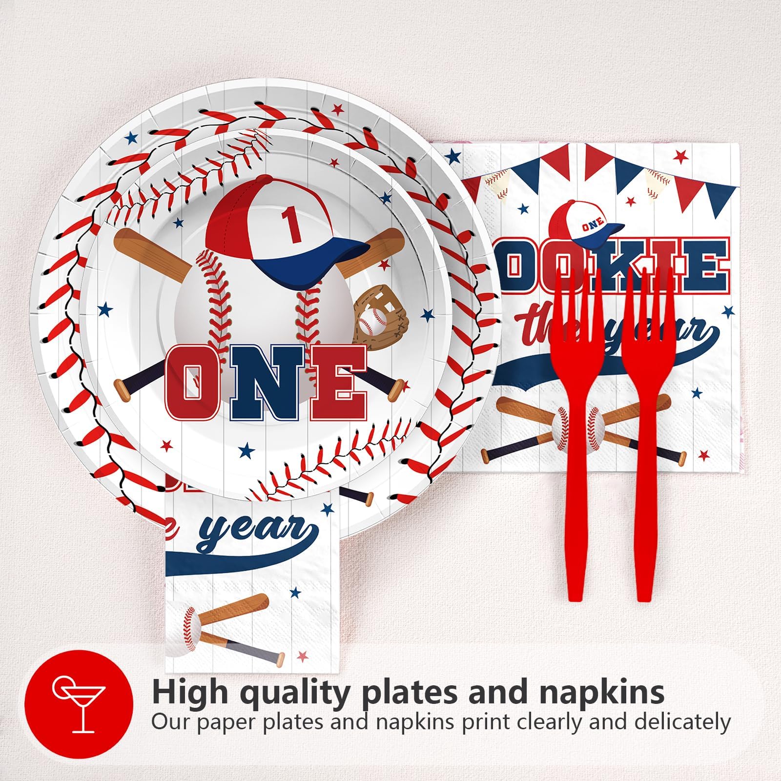 96 Pcs Baseball 1st Birthday Party Plates and Napkins - Grencian