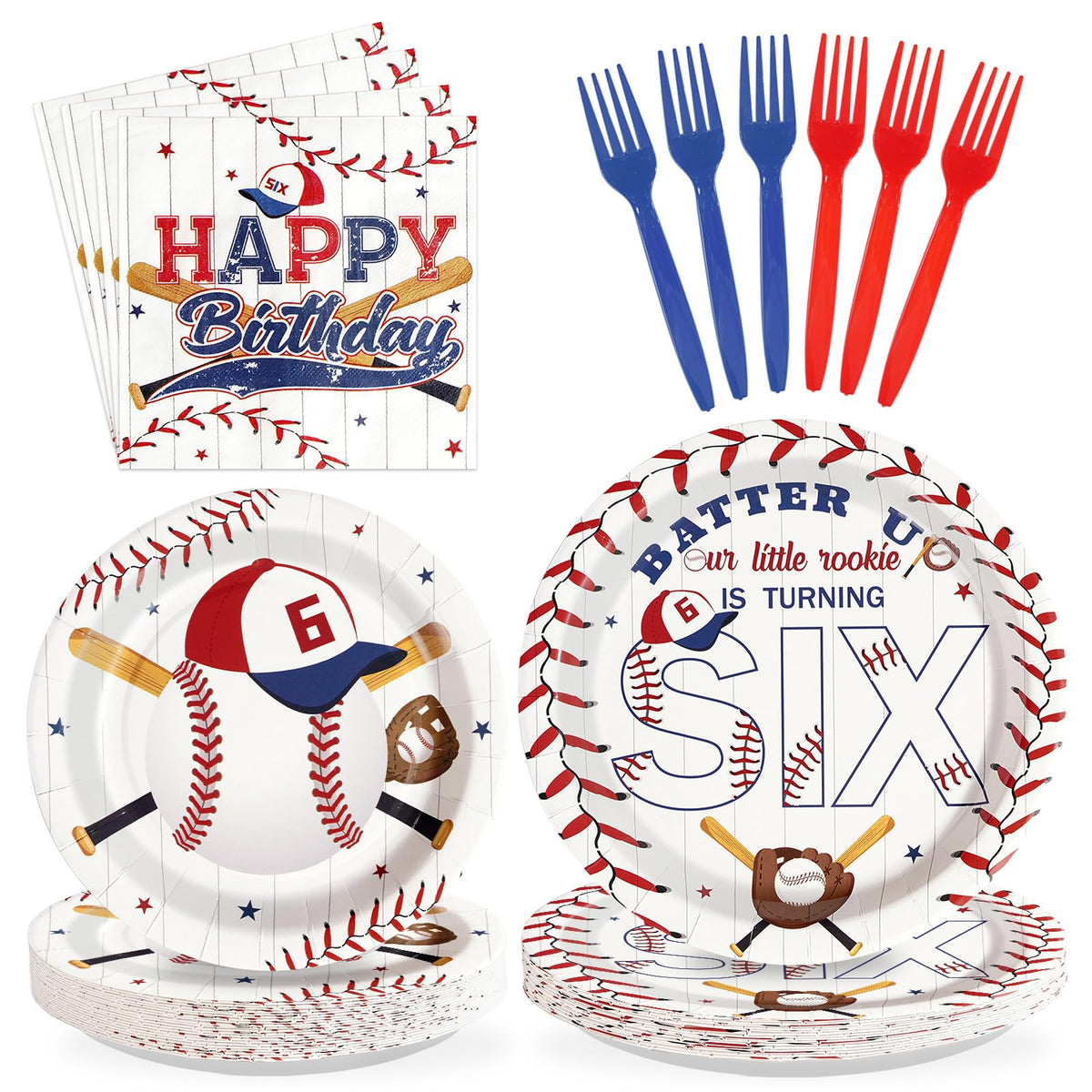 96 Pcs Baseball 6th Birthday Party Plates and Napkins - Grencian